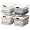 image:imageIRIS USA 72 Qt Stackable Plastic Storage Bins with Lids 8 Pack  BPAFree Made in USA  SeeThrough Organizing Solution Latches Durable Nestable Containers Secure Pull Handle  ClearWhite8 Pack