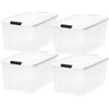 image:imageIRIS USA 72 Qt Stackable Plastic Storage Bins with Lids 8 Pack  BPAFree Made in USA  SeeThrough Organizing Solution Latches Durable Nestable Containers Secure Pull Handle  ClearWhite8 Pack
