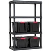image:imageIRIS USA 4Tier Shelving Unit 36 W x 18 D x 56 H 1 Pack Black  IRIS USA 40 Qt Plastic Storage Container Bin with Secure Lid and Latching Buckles 4 Pack Black Bundle