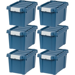 image:imageIRIS USA 12 Gallon Lockable Storage Totes with Lids 4 Pack  Gray HeavyDuty Durable Stackable Containers Large Garage Organizing Bins Moving Tubs Rugged Sturdy Equipment Utility Tool BoxNavy