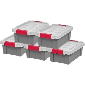 image:imageIRIS USA 12 Gallon Lockable Storage Totes with Lids 4 Pack  Gray HeavyDuty Durable Stackable Containers Large Garage Organizing Bins Moving Tubs Rugged Sturdy Equipment Utility Tool BoxGray