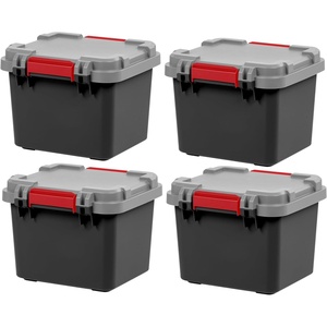 image:imageIRIS USA 12 Gallon Lockable Storage Totes with Lids 4 Pack  Gray HeavyDuty Durable Stackable Containers Large Garage Organizing Bins Moving Tubs Rugged Sturdy Equipment Utility Tool BoxDark Gray