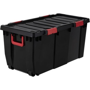 image:imageIRIS USA 2 Pack 32 Gallon Heavy Duty Rolling Storage Bins with Lids Black  Extra Large Stackable Tote with Wheels and Lockable Latches for Garges Warehouses and Home Basements