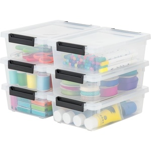 image:imageIRIS USA 2 Qt Craft Storage Bins with Lids 6Pack Made in USA Clip Box Small Plastic Sensory Bin Tote Organizer Containers for Art Supplies Paper amp Office Stackable  ClearBlack