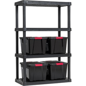 image:imageIRIS USA 4Tier Shelving Unit 36 W x 18 D x 56 H 1 Pack Black  IRIS USA 40 Qt Plastic Storage Container Bin with Secure Lid and Latching Buckles 4 Pack Black Bundle
