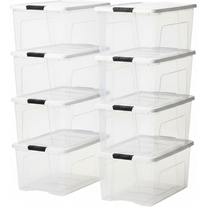 image:imageIRIS USA 72 Qt Stackable Plastic Storage Bins with Lids 8 Pack  BPAFree Made in USA  SeeThrough Organizing Solution Latches Durable Nestable Containers Secure Pull Handle  ClearWhite8 Pack