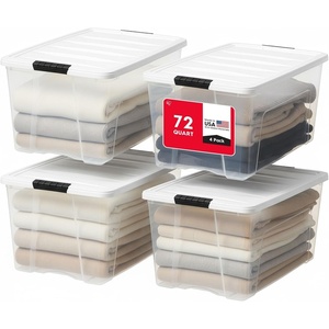 image:imageIRIS USA 72 Qt Stackable Plastic Storage Bins with Lids 8 Pack  BPAFree Made in USA  SeeThrough Organizing Solution Latches Durable Nestable Containers Secure Pull Handle  ClearWhite4 Pack