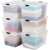 image:imageIRIS USA 18 QT Clear Storage Organizer with Removable Dividers Stackable Plastic Storage Box with Lid Modular Container for Crafts Tools Office amp Pantry Organization55 Qt