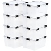 image:imageIRIS USA 8 Pack WeatherPro 628 Quart Stackable Storage Tote Bins Plastic Gasket Box with Tight Latching Lids and Seal ClearBlack8 Pack