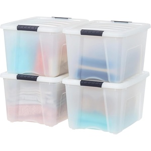 image:imageIRIS USA 18 QT Clear Storage Organizer with Removable Dividers Stackable Plastic Storage Box with Lid Modular Container for Crafts Tools Office amp Pantry Organization40 Qt