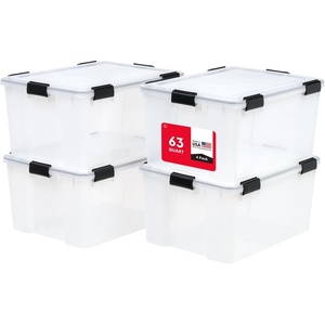 image:imageIRIS USA 8 Pack WeatherPro 628 Quart Stackable Storage Tote Bins Plastic Gasket Box with Tight Latching Lids and Seal ClearBlack4 Pack