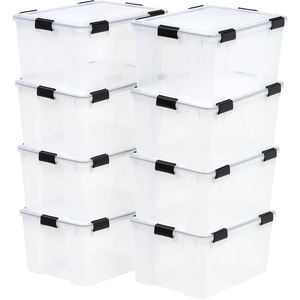 image:imageIRIS USA 8 Pack WeatherPro 628 Quart Stackable Storage Tote Bins Plastic Gasket Box with Tight Latching Lids and Seal ClearBlack8 Pack