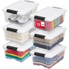 image:imageIRIS USA 12Pack 13 Quart Stackable Storage Bins with Lids ClearWhite  Medium Plastic Totes Home Organization Containers for Seasonal Decor Clothing Accessory and Craft Supplies