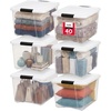 image:imageIRIS USA 12Pack 40 Quart Stackable Storage Bins with Lids ClearWhite  Large Plastic Totes Home Organization Containers for Seasonal Decor Clothing Accessory and Craft Supplies
