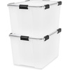 image:imageIRIS USA WeatherPro 74 Qt Storage Bins with Lids 4 Pack BPAFree Plastic Gasket Box with Tight Latch and Seal Stackable Nestable Tote Tub  ClearBlack74 Qt