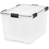 image:imageIRIS USA WeatherPro 74 Qt Storage Bins with Lids 4 Pack BPAFree Plastic Gasket Box with Tight Latch and Seal Stackable Nestable Tote Tub  ClearBlack74 Qt
