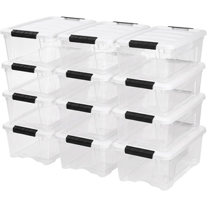 image:imageIRIS USA 12Pack 13 Quart Stackable Storage Bins with Lids ClearWhite  Medium Plastic Totes Home Organization Containers for Seasonal Decor Clothing Accessory and Craft Supplies