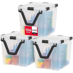 image:imageIRIS USA WeatherPro 74 Qt Storage Bins with Lids 4 Pack BPAFree Plastic Gasket Box with Tight Latch and Seal Stackable Nestable Tote Tub  ClearBlack106 Qt