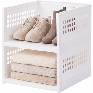 image:imageIRIS USA Modular Storage Organizer 2 Pack Made in USA Collapsible  Foldable With Stacking Pins ToolFree Closet Bathroom Laundry Organization21 Qt Basket  2 Pack