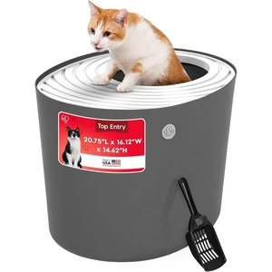image:imageIRIS USA XXLarge Top Entry Cat Litter Box Dog Proof GrayWhite  Extra Large Heavy Duty Plastic Big Cats Secure 4Buckle Lock Tracking Control Lid Quick CleanupWhiteGray