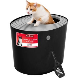 image:imageIRIS USA XXLarge Top Entry Cat Litter Box Dog Proof GrayWhite  Extra Large Heavy Duty Plastic Big Cats Secure 4Buckle Lock Tracking Control Lid Quick CleanupBlack