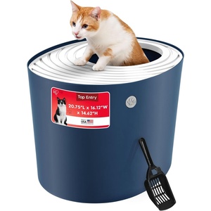 image:imageIRIS USA XXLarge Top Entry Cat Litter Box Dog Proof GrayWhite  Extra Large Heavy Duty Plastic Big Cats Secure 4Buckle Lock Tracking Control Lid Quick CleanupNavy