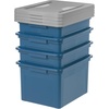 image:imageIRIS USA 8 Pack File Box Plastic Document Organizer with Lid 35 Qt ClearNavyGray