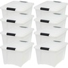 image:imageIRIS USA 8 Pack Stackable Storage Bin 32 Quart Plastic Container Totes with Latching Lids for Home and Office Organization PearlPearl