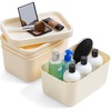 image:imageIRIS USA Plastic Storage Basket with Lid 16Pack Stackable for Kitchen Bathroom Bedroom Closet Kids Room Office Easy to Clean Stylish Design Shelf Organizer PearlOff White