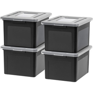 image:imageIRIS USA 8 Pack File Box Plastic Document Organizer with Lid 35 Qt ClearBlack