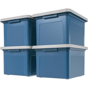 image:imageIRIS USA 8 Pack File Box Plastic Document Organizer with Lid 35 Qt ClearNavyGray