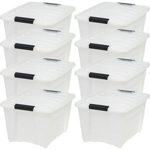 image:imageIRIS USA 8 Pack Stackable Storage Bin 32 Quart Plastic Container Totes with Latching Lids for Home and Office Organization PearlPearl