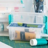 image:imageIRIS USA 4Pack 12 Qt Storage Bins with Lids Plastic Box ClearBlackClearSeafoam Blue