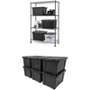 image:imageBundle of IRIS USA 4 Tier Heavy Duty Steel Wire Storage Shelving with Removable Casters Up to 1200lbs Loading Capacity Black  IRIS USA 6 Pack 76qt19gal HeavyDuty Storage Plastic Bin Black