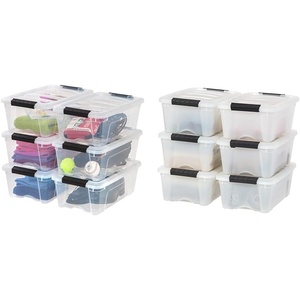 image:imageIRIS USA 13 Qt and 7 Qt Plastic Storage Bins with Lids Buckles 18 Piece Combo Nestable Stackable Closet Garage Totes Boxes Organizing  ClearClearPearl