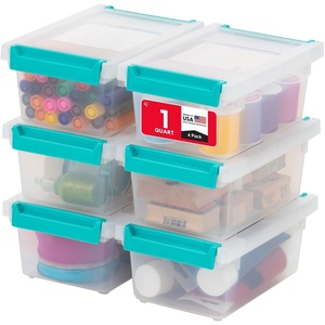 image:imageIRIS USA 4Pack 12 Qt Storage Bins with Lids Plastic Box ClearBlackClearSeafoam Blue